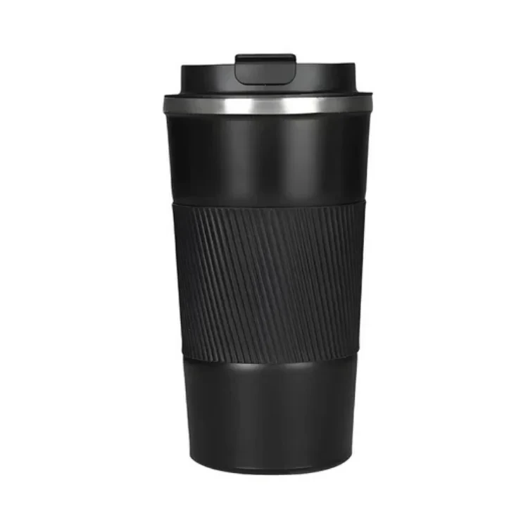 500ml Double Wall Coffee Tumbler with Silicon Grip - Black