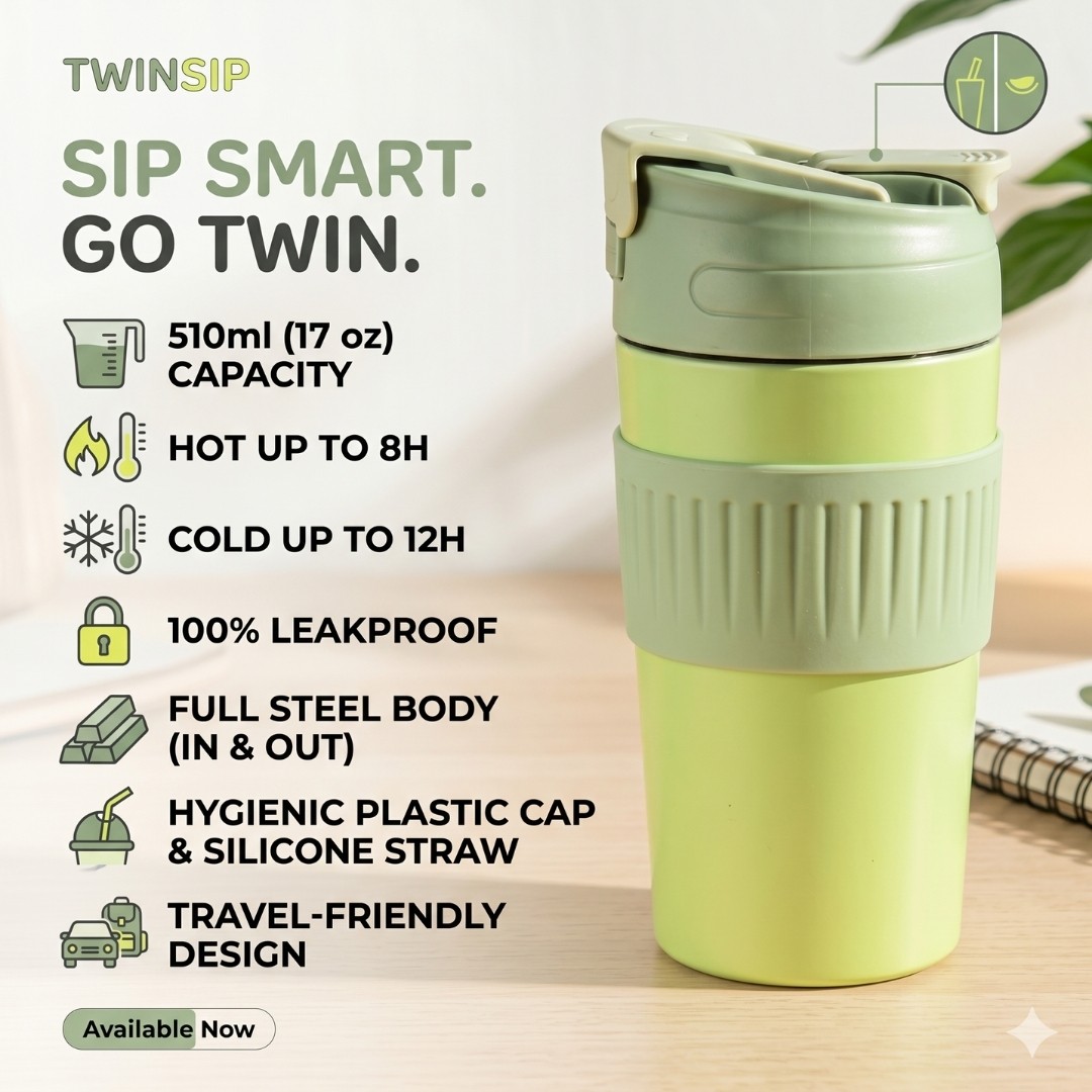510ml Twin Sip Insulated coffee Tumbler - Green