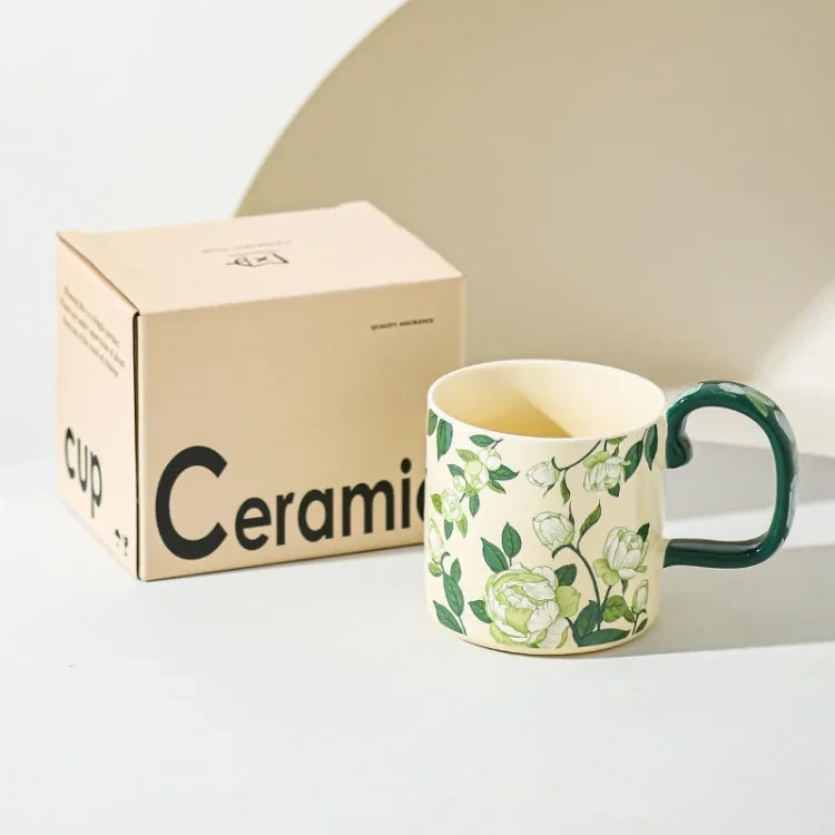 Floral Ceramic Cup 400ml -  Rose