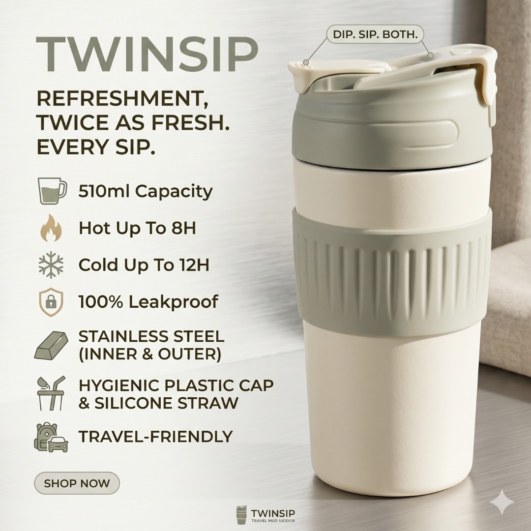 510ml Twin Sip Insulated coffee Tumbler - Gray